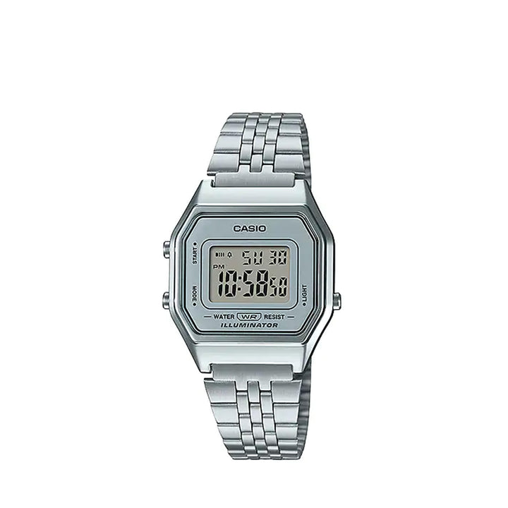 Casio LA680WA-7DF Silver Digital Stainless Steel Strap Watch For Women