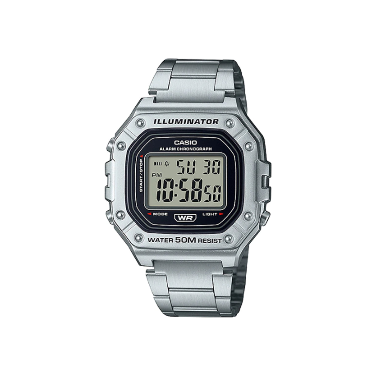 Casio W-218HD-1AVDF Digital Silver Stainless Steel Strap Watch For Men