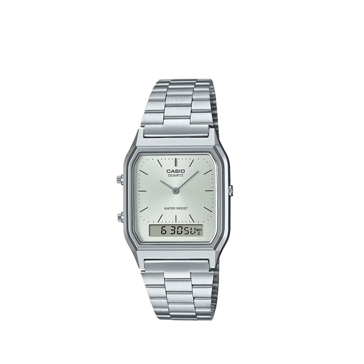 Casio AQ-230A-7AMQYDF Vintage Digital Silver Stainless Steel Strap Watch For Men