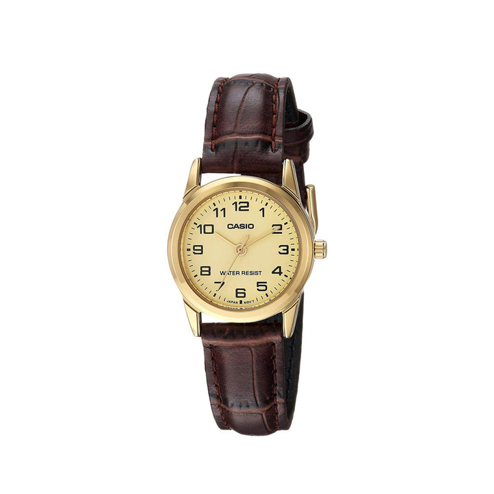 Casio LTP-V001GL-9BUDF Analog Brown Leather Strap Watch For Women