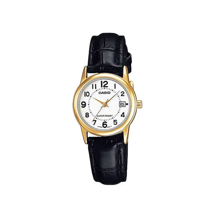 Casio LTP-V002GL-7BUDF Analog Black Leather Strap Watch For Women