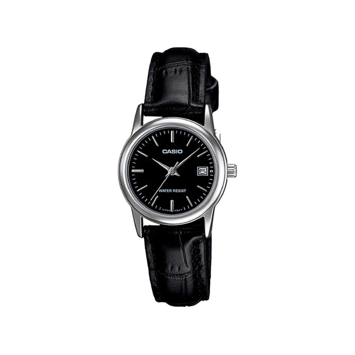 Casio LTP-V002L-1AUDF Analog Black Leather Strap Watch For Women