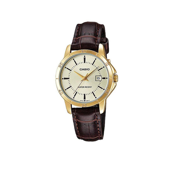 Casio LTP-V004GL-9AUDF Analog Brown Leather Strap Watch For Women