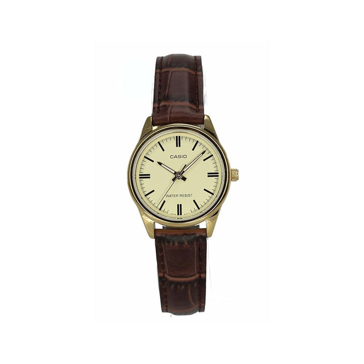 Casio LTP-V005GL-9AUDF Analog Brown Leather Strap Watch For Women