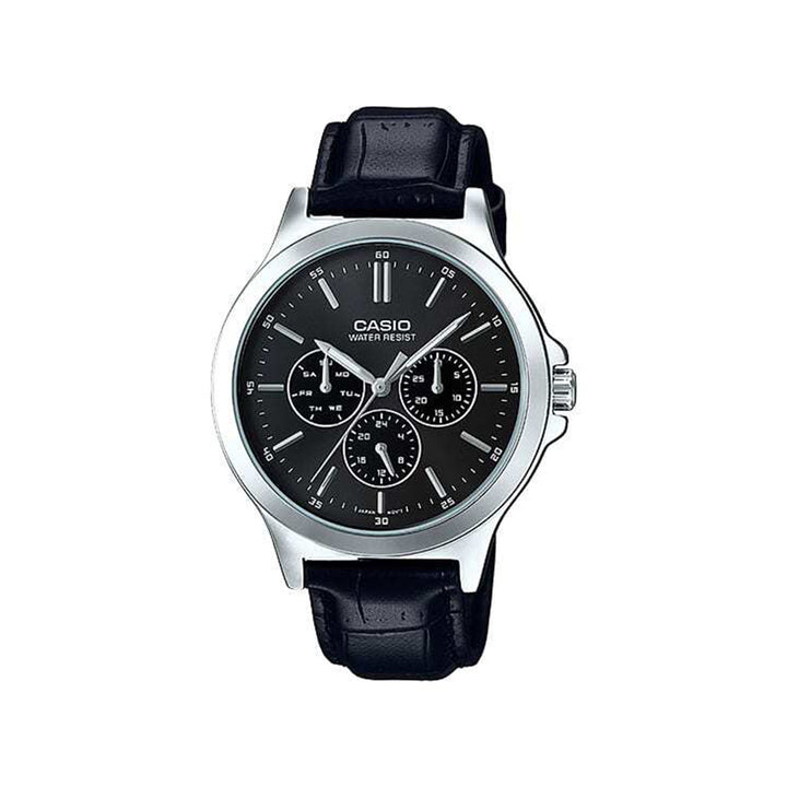 Casio MTP-V300L-1AUDF Standard Analog Black Leather Strap Watch For Men