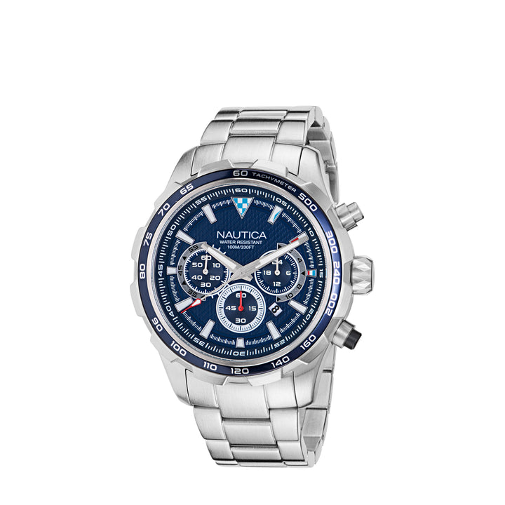 Nautica NAPNSF307 NST Chronograph Silver Stainless Steel/Blue Silicone Strap Watch For Men
