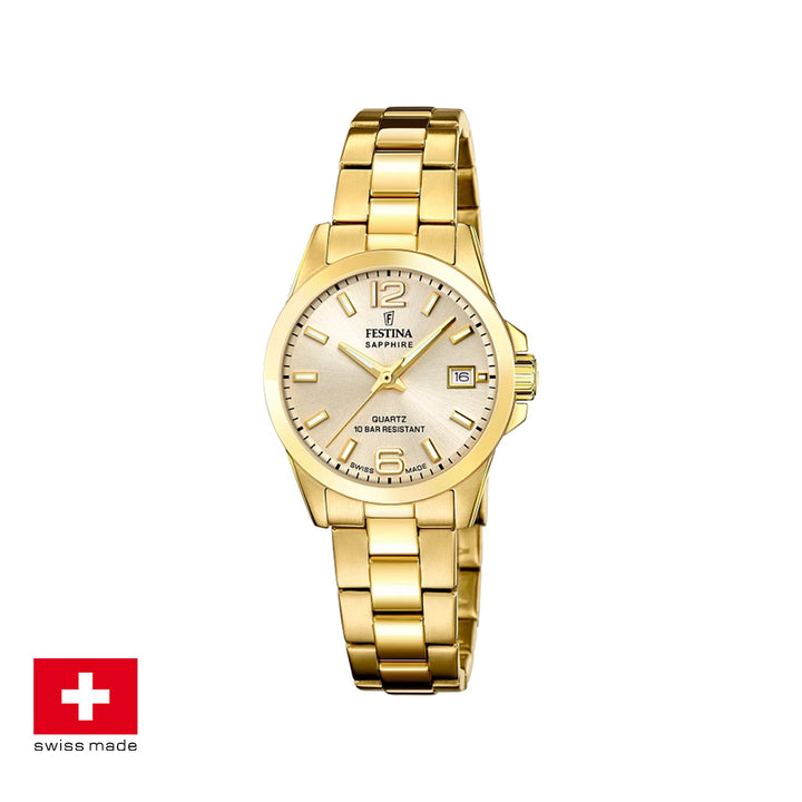 Festina Swiss Made F20050/2 Analog Gold Stainless Steel Strap Watch For Women