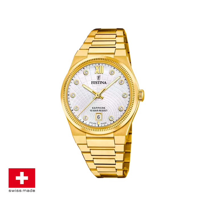 Festina Swiss Made F20058/1 Analog Gold Stainless Steel Strap Watch For Women