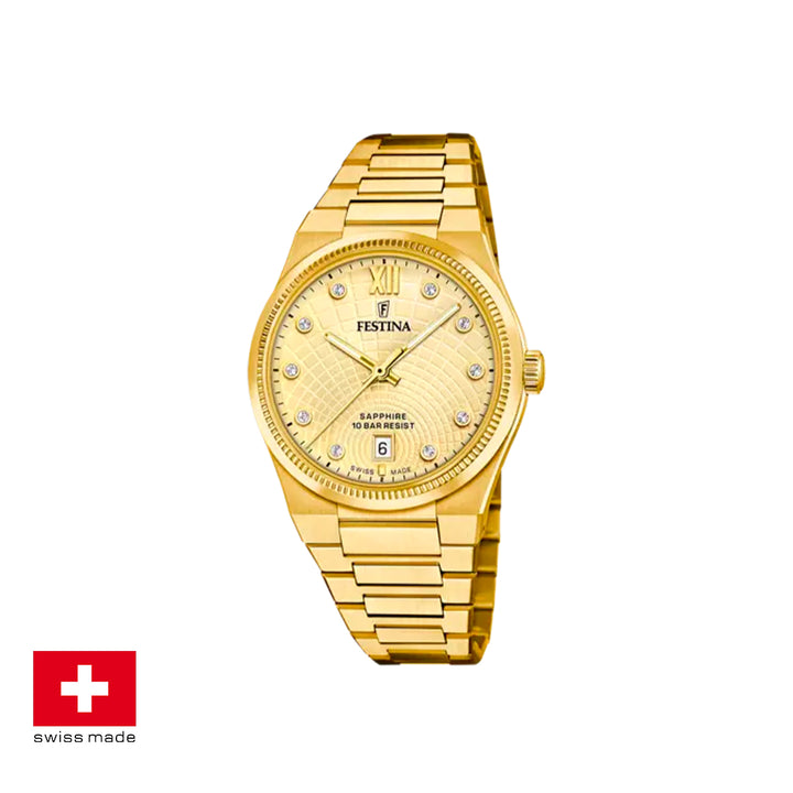 Festina Swiss Made F20058/2 Analog Gold Stainless Steel Strap Watch For Women