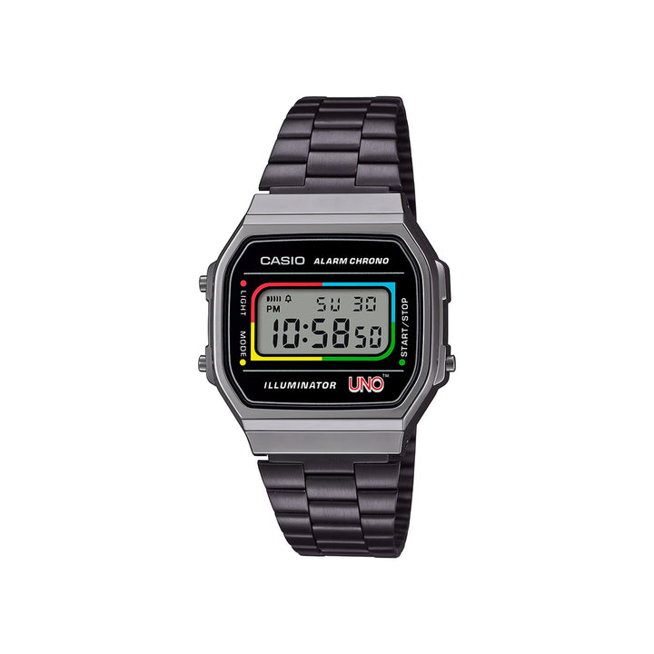 Casio A168WEUC-1ADR Vintage Digital Black Stainless Steel Strap Watch For Women