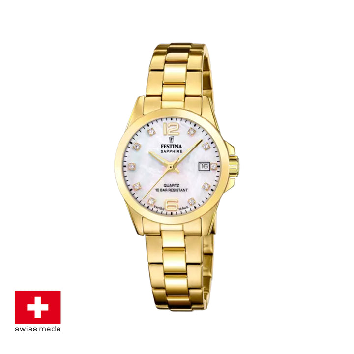 Festina Swiss Made F20050/1 Analog Gold Stainless Steel Strap Watch For Women