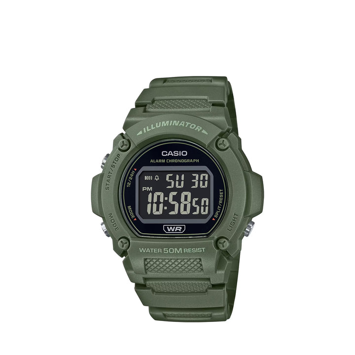 Casio W-219HC-3BVDF Standard Digital Green Resin Strap Watch For Men