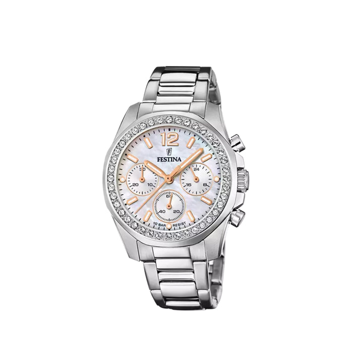 Festina F20606/1 Chronograph Silver Stainless Steel Strap Watch For Women