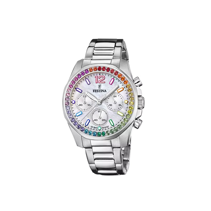Festina F20606/2 Chronograph Silver Stainless Steel Strap Watch For Women