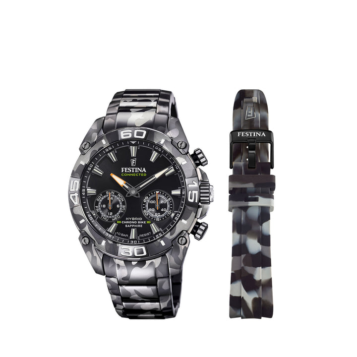 Festina F20545/1 Chrono Bike 2021 Connected Special Edition Black and Grey Camo Strap Watch For Men
