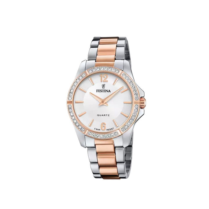 Festina F20595/1 Analog Two Tone Stainless Steel Strap Watch For Women