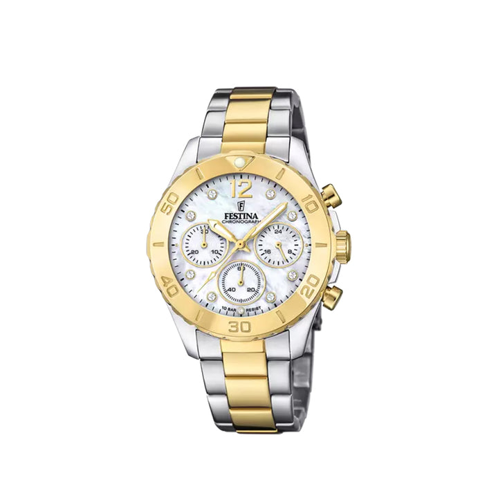 Festina F20604/1 Chronograph Two Tone Stainless Steel Strap Watch For Women