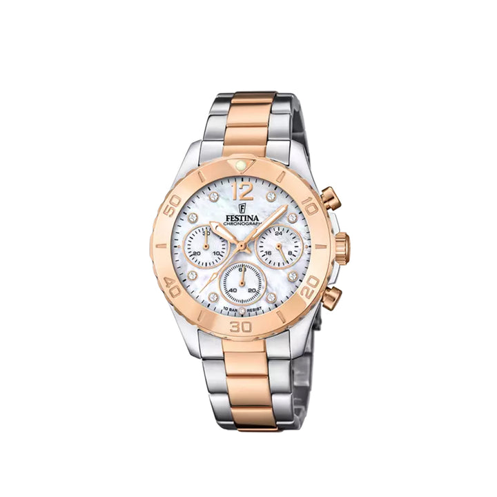 Festina F20605/1 Chronograph Two Tone Stainless Steel Strap Watch For Women