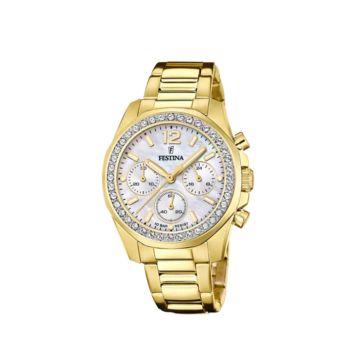 Festina F20609/1 Chronograph Gold Tone Stainless Steel Strap Watch For Women
