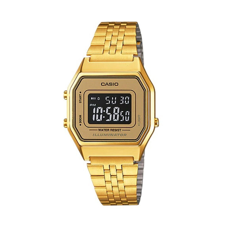 Casio LA680WGA-9BDF Gold Digital Stainless Steel Strap Watch For Women