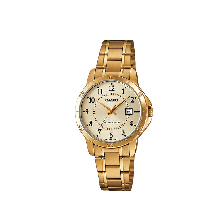 Casio LTP-V004G-9BUDF Analog Gold Stainless Steel Metal Strap Watch For Women