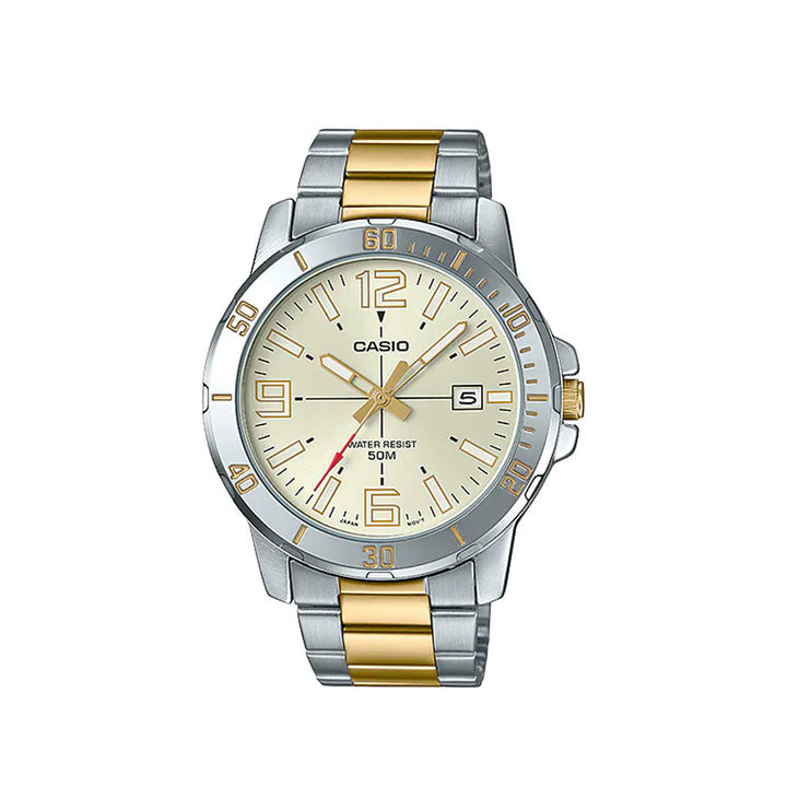 Casio MTP-VD01SG-9BVUDF Analog Two-Tone Stainless Steel Metal Strap Watch For Men
