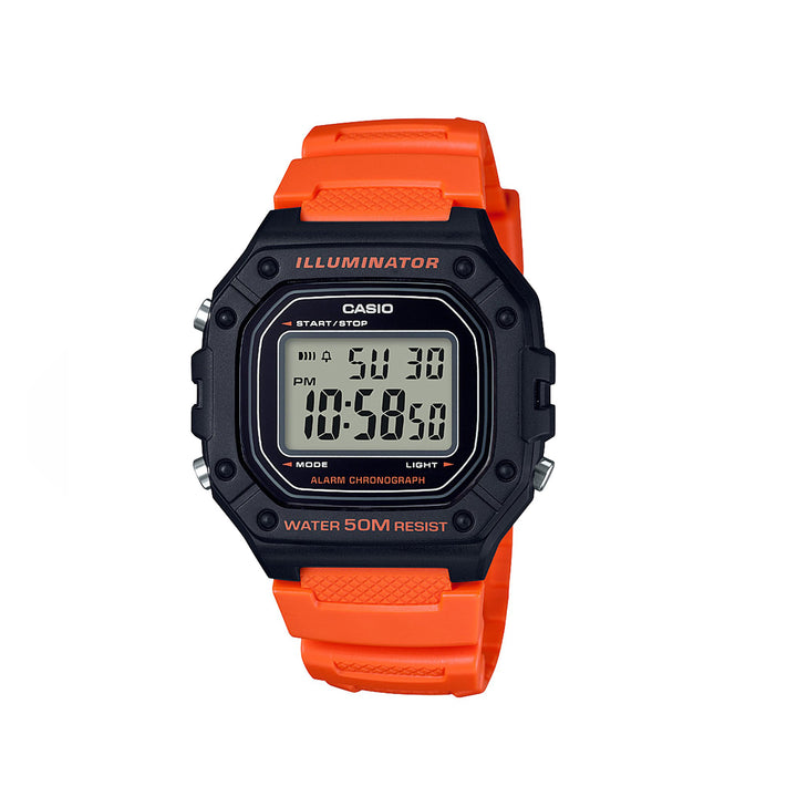 Casio W-218H-4B2VDF Standard Digital Orange Resin Strap Watch For Men