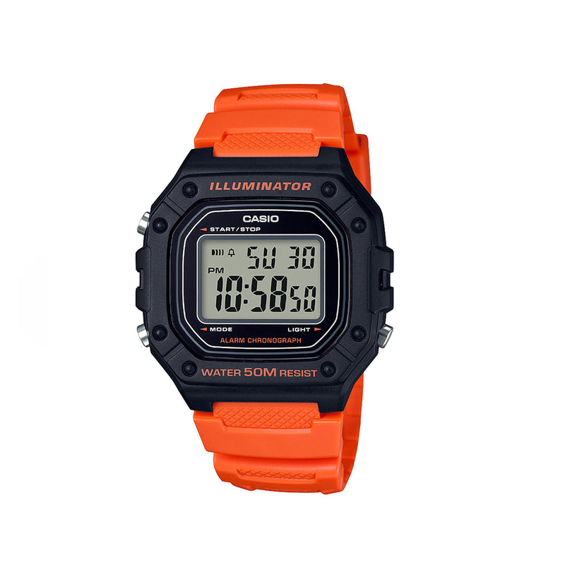 Casio men's orange resin outlet strap illuminator lcd watch