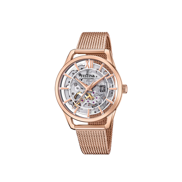 Festina F20628/2 Automatic Rose Gold Stainless Steel Strap Watch For Women